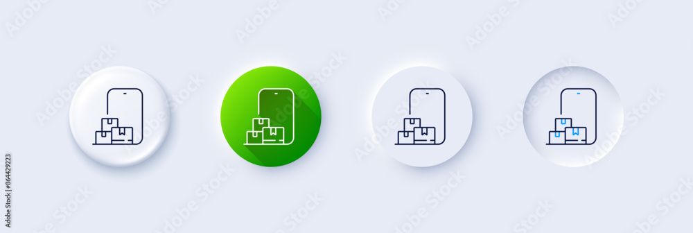 Poster online storage line icon. neumorphic, green gradient, 3d pin buttons. internet delivery sign. mobile