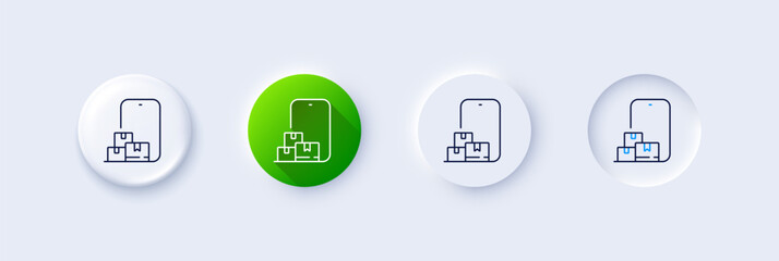 Online storage line icon. Neumorphic, Green gradient, 3d pin buttons. Internet delivery sign. Mobile device service symbol. Line icons. Neumorphic buttons with outline signs. Vector