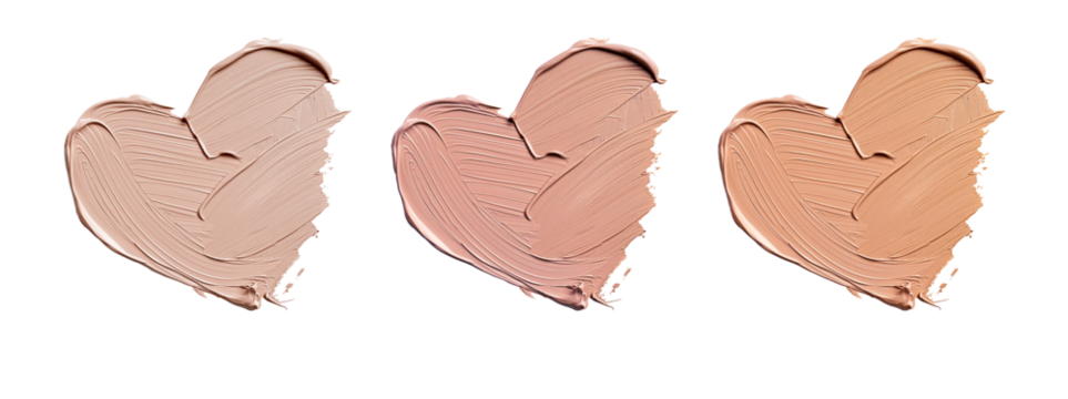 Set of smear of foundation cream or concealer  in the shape of a heart isolated on white background. BB CC Cream Concealer texture. 
