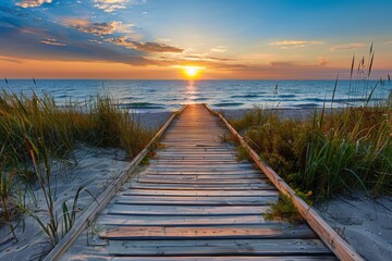 Naklejka premium Beach Boardwalk Sunset
