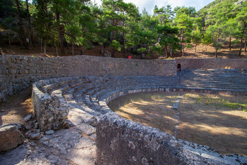 Ancient Stadium, Delphi, UNESCO World Heritage Site. Famous Archaeological site in Greece. God of Appollo temple. View of the ancient amphitheater.