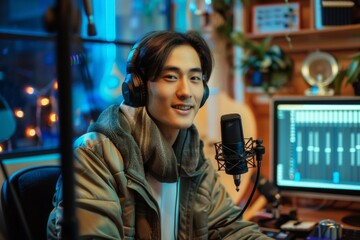 Podcaster in Home Studio