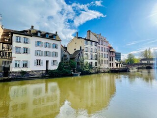 Beautiful travel landscape in Strasbourg., France on a sunny day. 