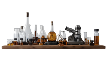 Scientists setup with laboratory equipment and specialized instruments, PNG file, transparent background, isolated on white