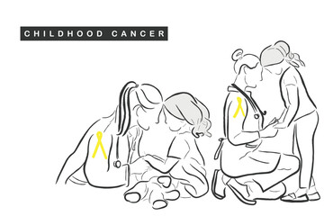 hand drawn line art vector of childhood cancer awareness art. Kids cancer and its treatment. Support and embrace.