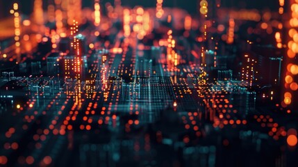 Obraz premium Abstract Digital Cityscape with Glowing Lights
