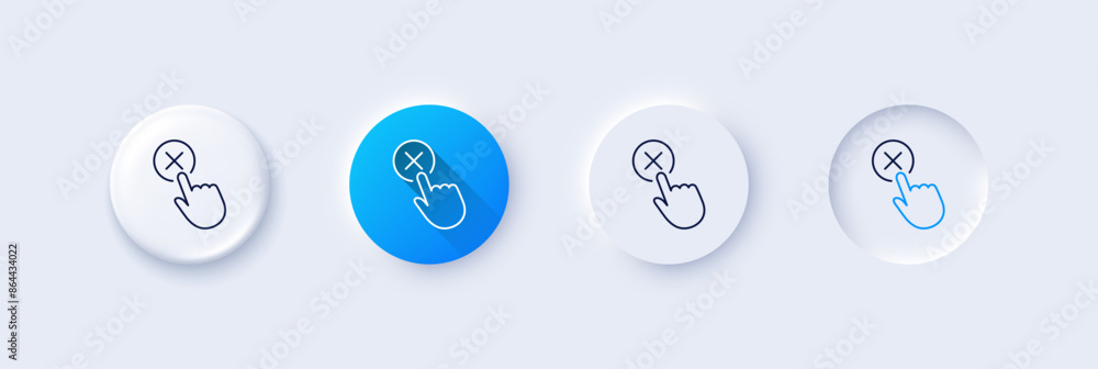 Poster reject click line icon. neumorphic, blue gradient, 3d pin buttons. decline or remove button sign. li