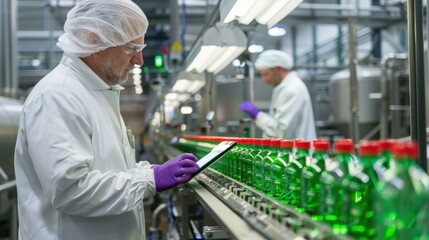 The factory worker inspecting