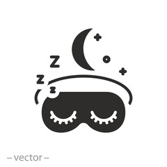closed eyes icon, sleep mask, dream or stress relief, better relax  blindfold, flat symbol on white background - vector illustration