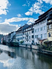 Beautiful travel landscape in Strasbourg., France on a sunny day. 