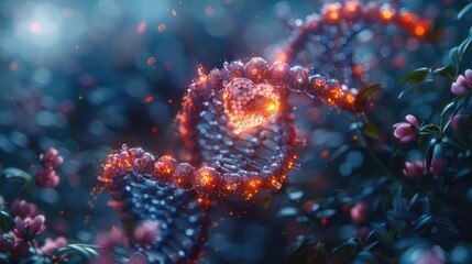 Medical Innovation in Cancer: DNA Spiral with Glowing Heart Symbolizing Clinical Trials