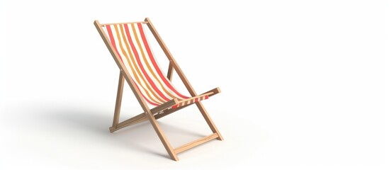 Fototapeta premium A single striped beach chair, standing alone against a white background.