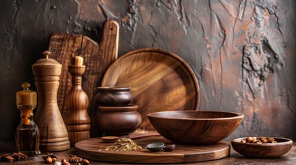 Wooden Kitchen Utensils and Spices