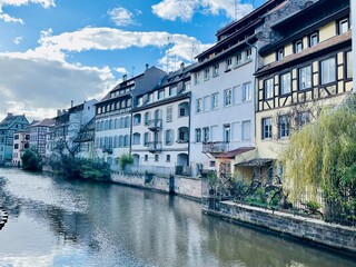 Beautiful travel landscape in Strasbourg., France on a sunny day. 