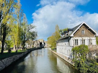 Fototapeta premium Beautiful travel landscape in Strasbourg., France on a sunny day. 