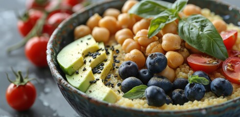 Colorful Salad Bowl With Chickpeas, Tomatoes, and Avocado