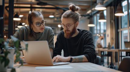 Design professionals using a laptop together in an office