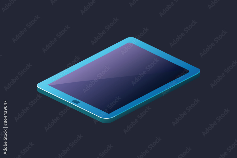 Poster a vector illustration of a tablet computer shown from an isometric perspective.