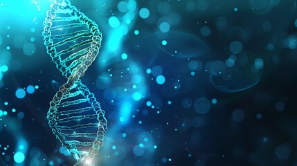 Glowing blue DNA double helix, genetic engineering and gene editing concept. Scientific background for biology, medicine, and genome research.