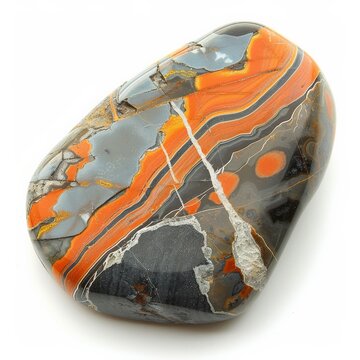 A close-up of a polished jasper gemstone with intricate patterns