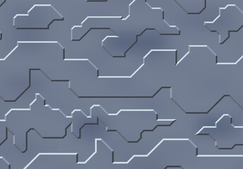 Background with metallic panels texture, wires and circuit. Spaceship hull wall, technology background