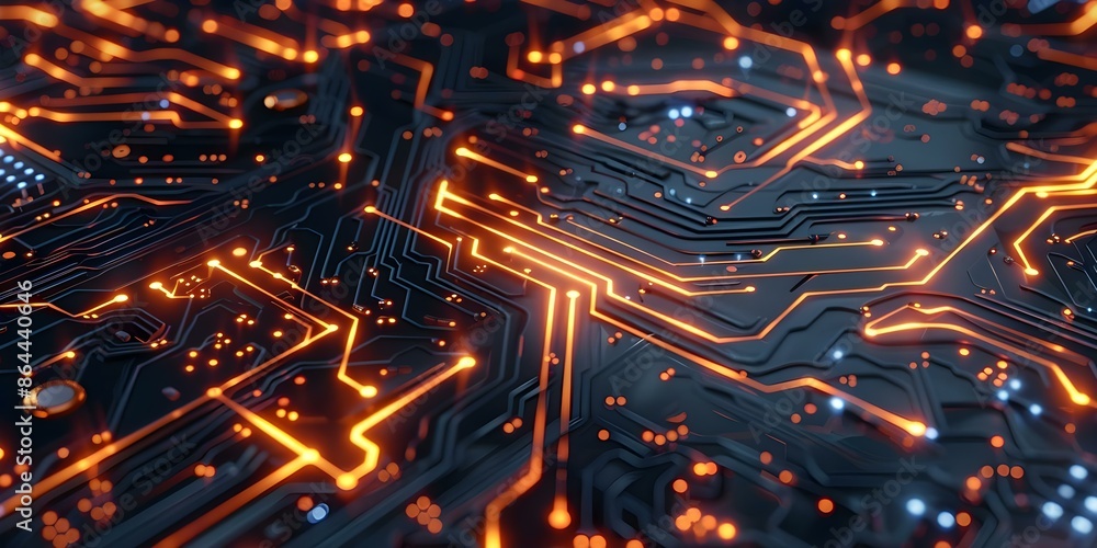 Poster 3d rendering of a futuristic circuit board with glowing digital patterns. concept technology, futuri