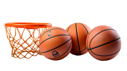 Sports equipment with basketball and hoop, PNG file, transparent background, isolated on white