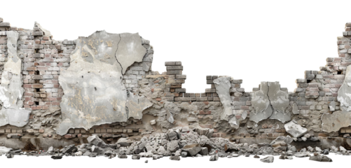 Destroyed brick wall cut out