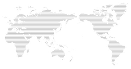Gray striped Asia and Oceania centered world map on a white background. Vector illustration © Alrika 