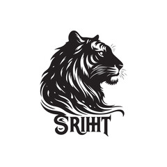 Hand Drawn Tiger Silhouette Isolated On White Background. Vector Illustration In Flat Style.