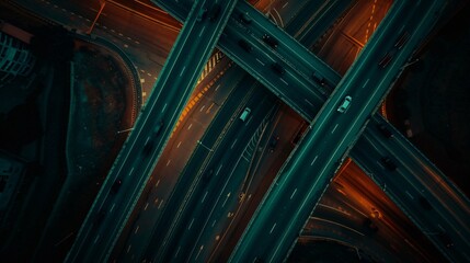 Naklejka premium aerial view of a highway night