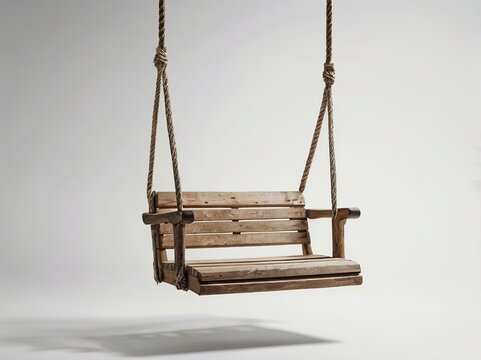 Columpio de madera r&uacute;stica sobre fondo blanco