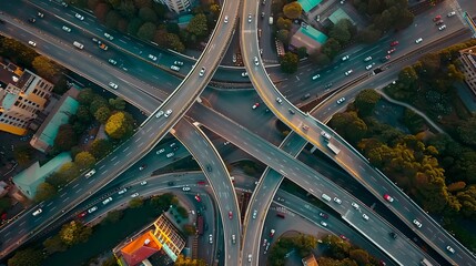 aerial view drone shot of traffic on highway