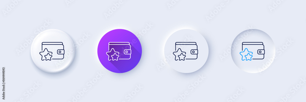 Poster loyalty program line icon. neumorphic, purple gradient, 3d pin buttons. bonus points. discount walle
