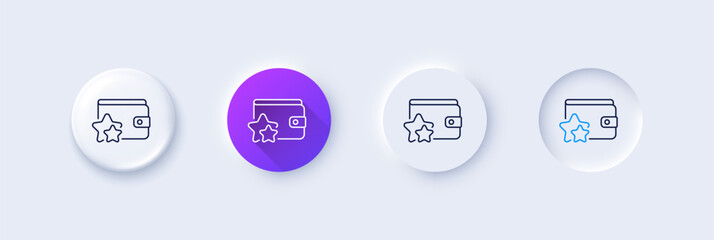 Loyalty program line icon. Neumorphic, Purple gradient, 3d pin buttons. Bonus points. Discount wallet symbol. Line icons. Neumorphic buttons with outline signs. Vector