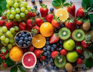 Top-Down View of Vibrant Fresh Fruits on table