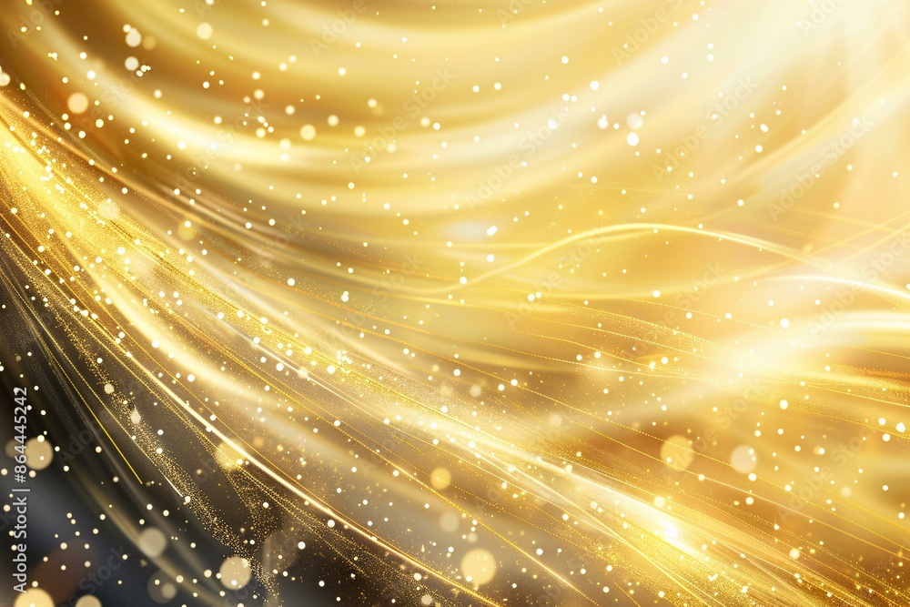 Poster an abstract background featuring flowing golden light beams and particles against a dark backdrop. t