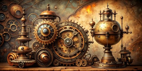 Fototapeta premium Steampunk Cogs and Gears An Imaginary Machine of Time