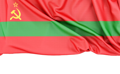 Fototapeta premium Flag of Transnistria (Pridnestrovie) isolated on white background with copy space below. 3D rendering