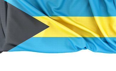 Flag of Bahamas isolated on white background with copy space below. 3D rendering
