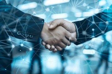 handshake between two people digital connection overlay