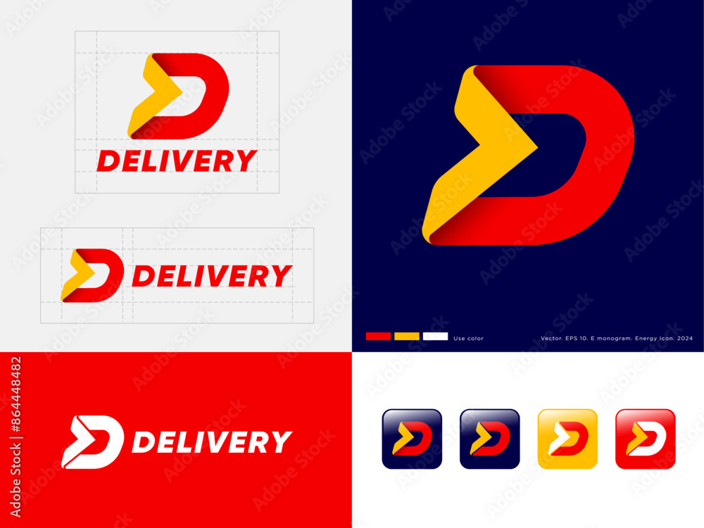 Poster letter d with arrow consists from yellow-red paperletter d with arrow consists from yellow-red paper