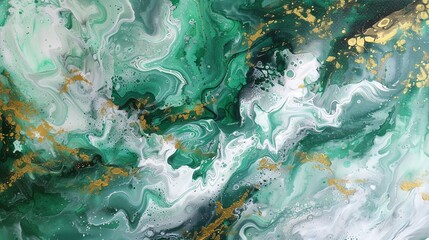 Fototapeta premium Emerald Green and Gold Abstract Fluid Art Painting, Luxury Alcohol Ink Background