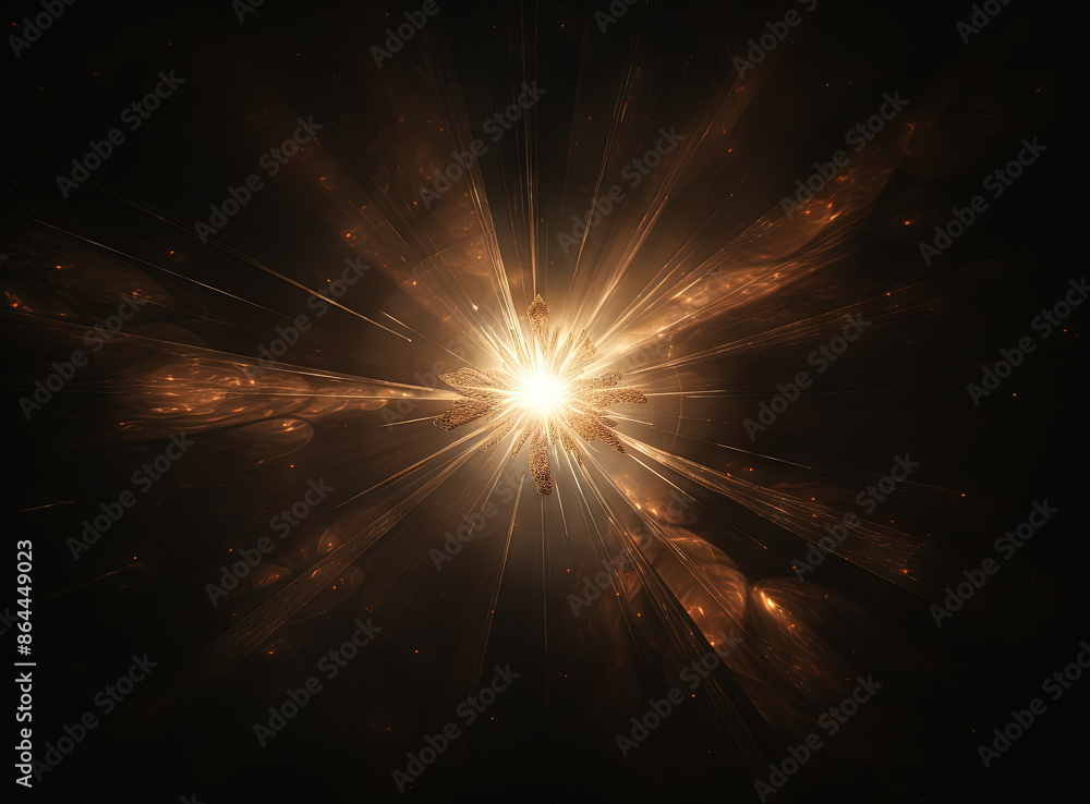 Poster sun flare with yellow rays and beams on dark background