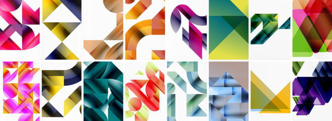 Obraz premium Set of abstract minimal geometric backgrounds with lines, circles and triangles. Vector Illustration For Wallpaper, Banner, Background, Card, Book Illustration, landing page