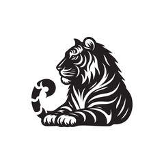 Hand Drawn Tiger Silhouette Isolated On White Background. Vector Illustration In Flat Style.