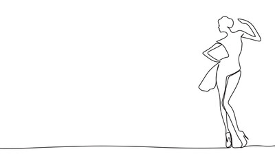 One line continuous woman fashion silhouette. Hand drawn vector art.