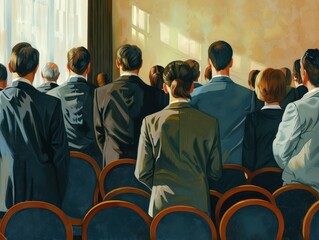 Obraz premium Back view of business people attending seminar
