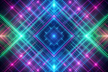 Futuristic neon grid matrix background. Vibrant electric colors on dark canvas.