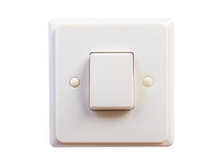 White Light Switch On Wall Plate, ideal for controlling room lighting efficiently and safely. Isolated on transparent background, png.
